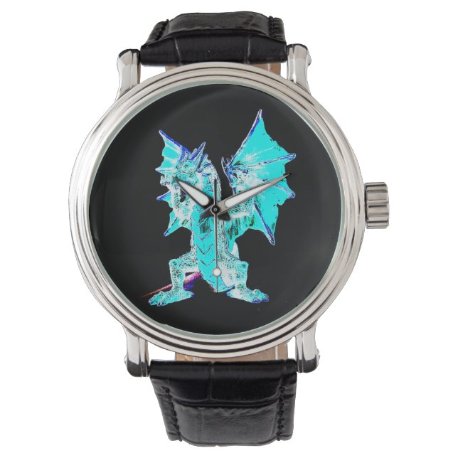 Mystical Ocean Blue Dragon Fantasy Timepiece Art Watch (Front)