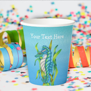 Mystical Ocean Creature Seahorse Seaweed Blues Paper Cups