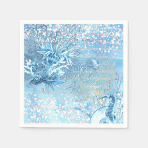 Mystical ocean dreams seahorse jellyfish teal blue napkin
