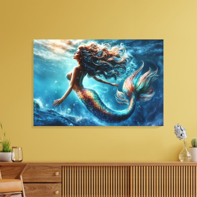 Mystical ocean mermaid siren's colourful tail art canvas print (Insitu(LivingRoom))