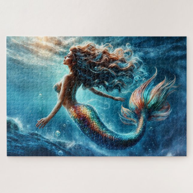 Mystical ocean mermaid siren's colourful tail art jigsaw puzzle (Horizontal)