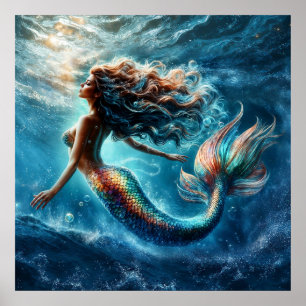 Mystical ocean mermaid siren's colourful tail art poster