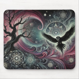 Mystical Owl Cosmic Night Mandalas Swirling Sky Mouse Pad