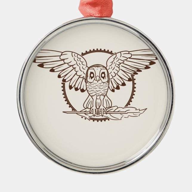Mystical Owl in Flight Metal Tree Decoration (Front)