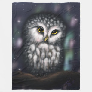 Mystical Owl in Northern Nightfall Fleece Blanket