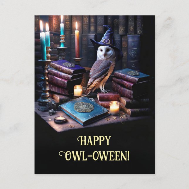 Mystical Owl Magical Books Happy Halloween Holiday Postcard (Front)