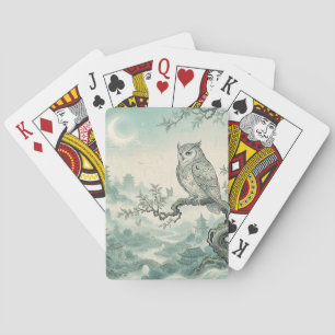 Mystical Owl Moon Landscape Art Playing Cards