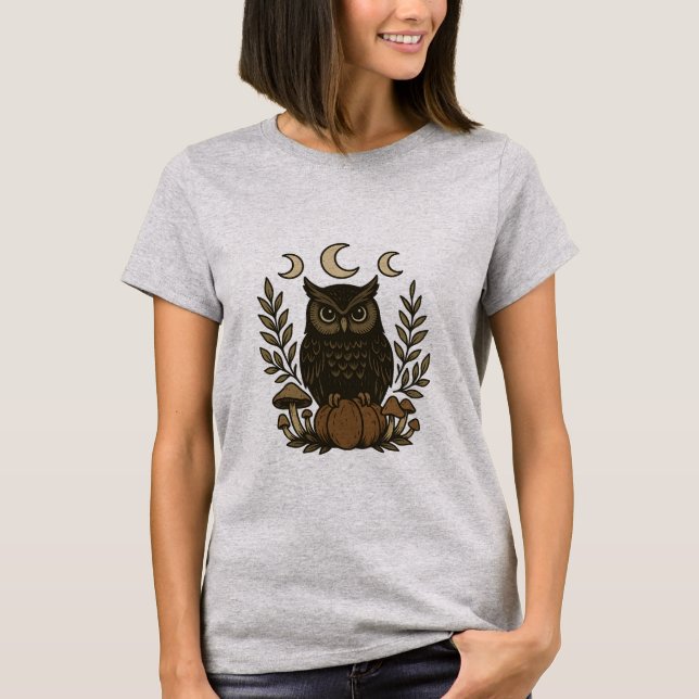 Mystical Owl Moon Phases T-Shirt – Gothic Witchy (Front)