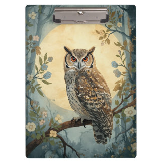Mystical Owl Moonlight Forest Art | Woodland Owl Clipboard