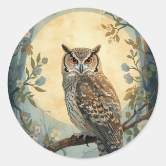 Mystical Owl Moonlight Forest Art | Woodland Owl I Classic Round Sticker