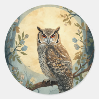 Mystical Owl Moonlight Forest Art | Woodland Owl I Classic Round Sticker