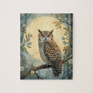 Mystical Owl Moonlight Forest Art | Woodland Owl I Jigsaw Puzzle
