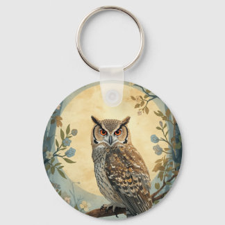 Mystical Owl Moonlight Forest Art | Woodland Owl I Key Ring