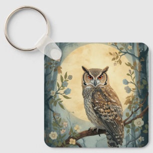 Mystical Owl Moonlight Forest Art Woodland Owl I Key Ring