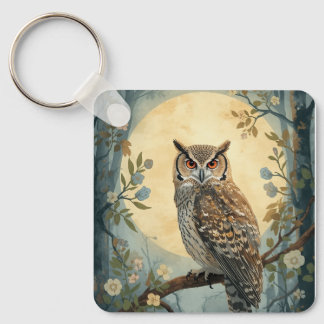 Mystical Owl Moonlight Forest Art | Woodland Owl I Key Ring
