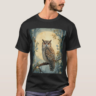 Mystical Owl Moonlight Forest Art | Woodland Owl I T-Shirt