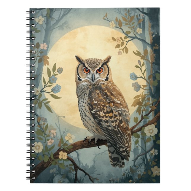 Mystical Owl Moonlight Forest Art | Woodland Owl  Notebook (Front)