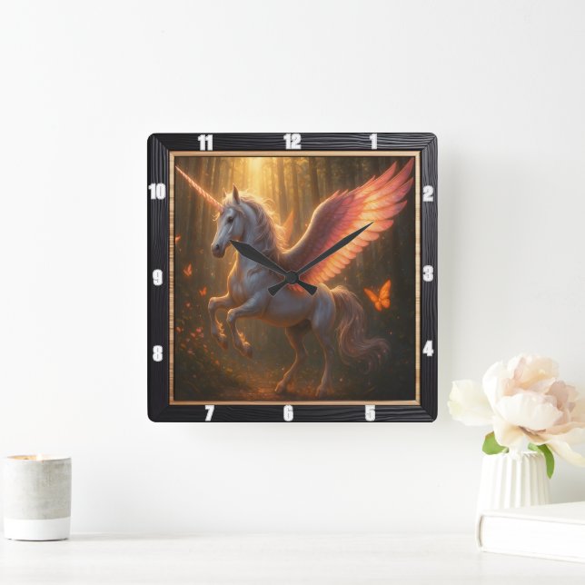 Mystical Pegasus Woodland Fantasy  Square Wall Clock (Home)