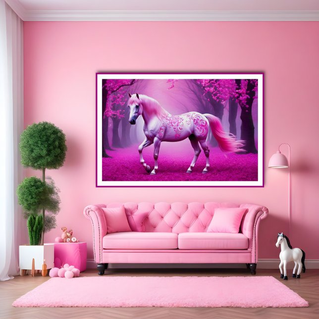 Mystical pink horse in a fantasy forest poster (Creator Uploaded)