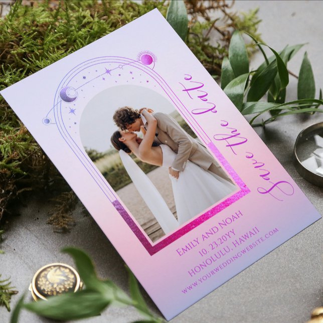 Mystical Pink Purple Celestial Two Photo Save The Date (Creator Uploaded)