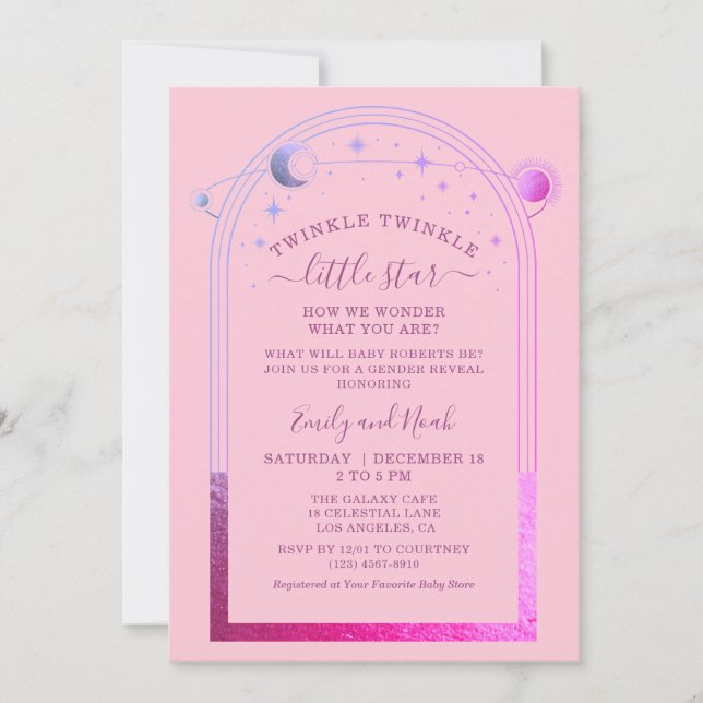 Mystical Pink Purple Sun Moon Stars Baby Shower Invitation (Front)
