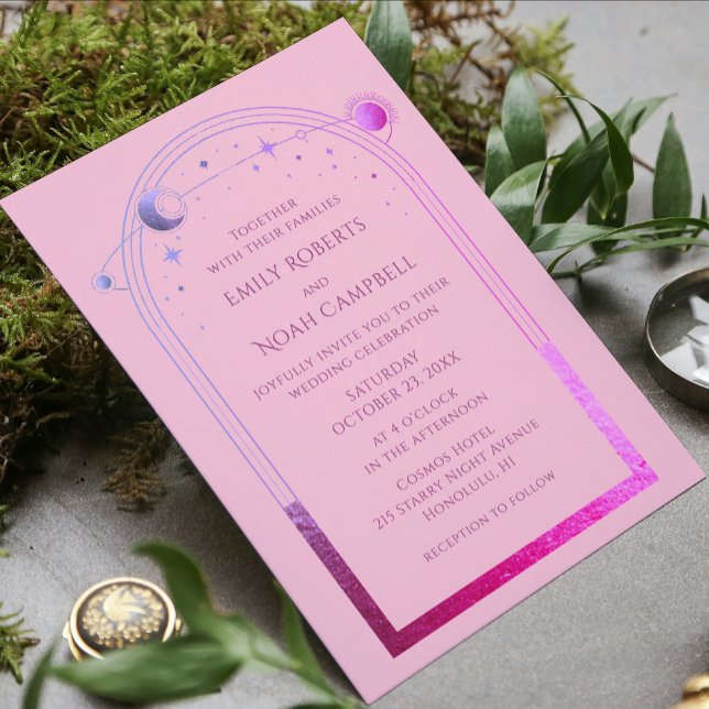 Mystical Pink Purple Sun Star Moon Astronomy Space Invitation (Creator Uploaded)