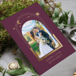 Mystical Plum Gold Celestial Wedding Reception Invitation