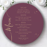 Mystical Plum Gold Sun Moon Stars Space Wedding Menu<br><div class="desc">Mystical Plum Gold Sun Moon Stars Space Wedding Menu Cards features simple gold stars on a plum background with your menu details in the centre in modern gold calligraphy script. Personalise by editing the text in the text boxes provided. Designed by Evco Studio www.zazzle.com/store/evcostudio</div>
