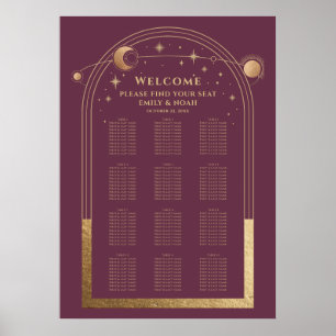 Mystical Plum Gold Sun Moon Stars Wedding Poster