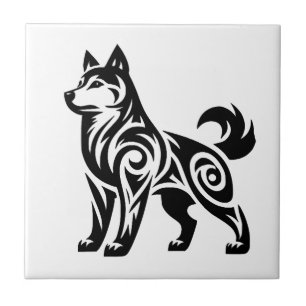 Mystical Powerful Tribal Husky Dog Tile