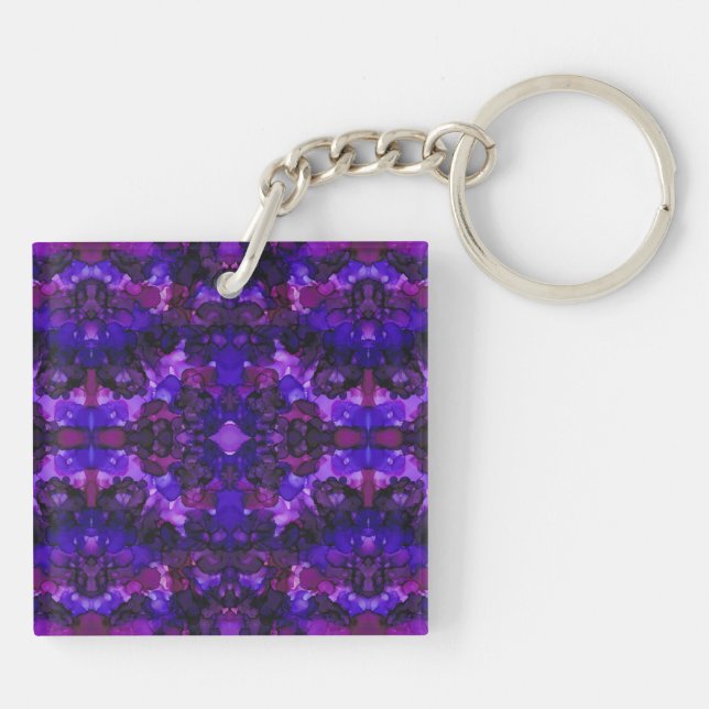Mystical Purple Abstract Alcohol Ink Art Key Ring (Back)