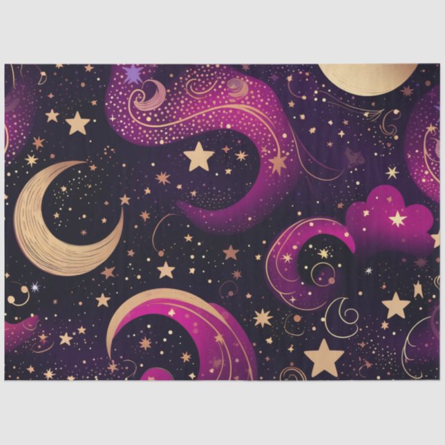 Mystical Purple and Magical Yellow Galaxy Stars Tissue Paper (Front)