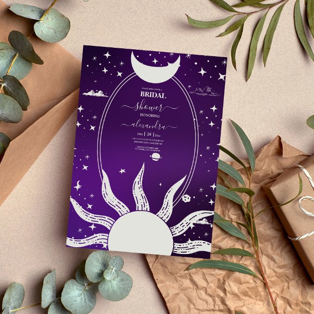  Mystical Purple and Silver Sun Moon Wedding Invitation (Creator Uploaded)