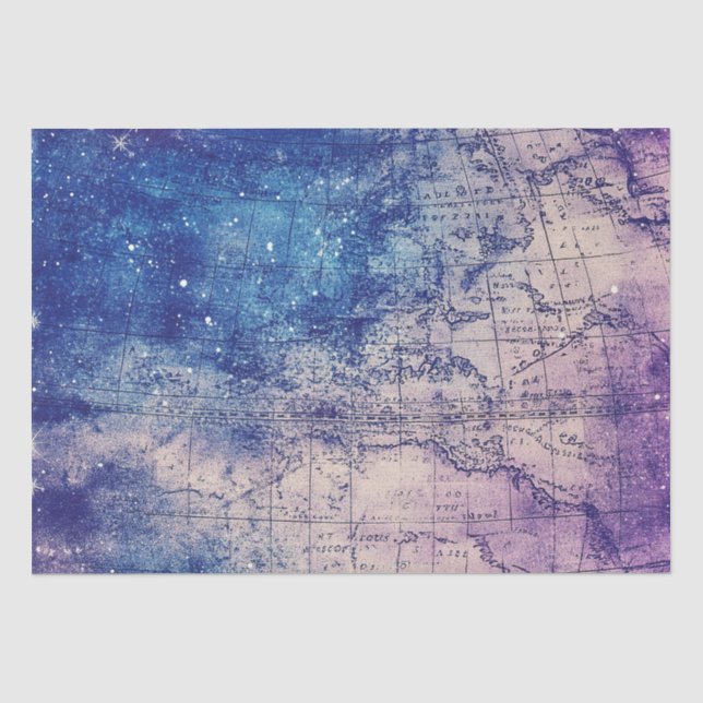 Mystical Purple Celestial World Map Tissue Paper (Front)