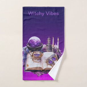 Mystical Purple Crystal and Tarot Inspired Design Bath Towel Set