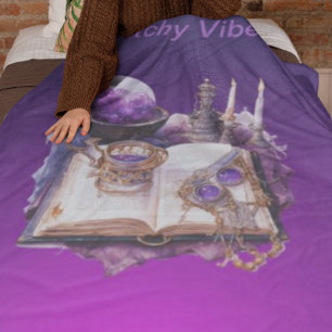 Mystical Purple Crystal and Tarot Inspired Design Fleece Blanket