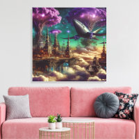 Mystical Purple Futuristic Fantasy City