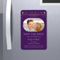 Mystical Purple Gold Sun Moon Stars Save The Date