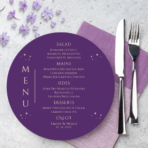 Mystical Purple Gold Sun Moon Stars Space Wedding Menu