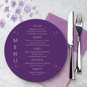 Mystical Purple Gold Sun Moon Stars Space Wedding Menu