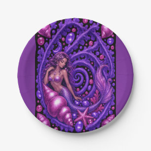 Mystical Purple Mermaid Fantasy Art Magical Ocea Paper Plate