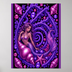 Mystical Purple Mermaid Fantasy Art Magical Ocea Poster