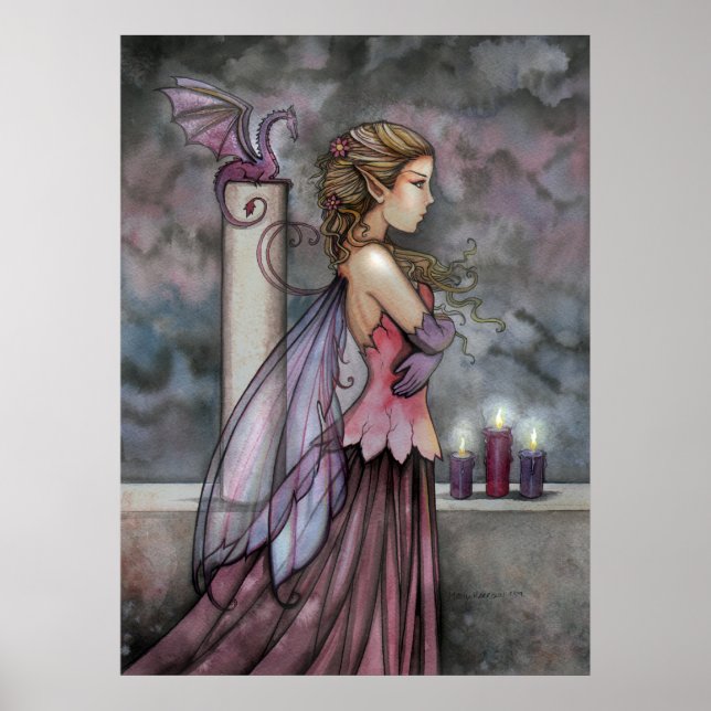 Mystical Purple Pink Fairy Dragon Poster Print (Front)