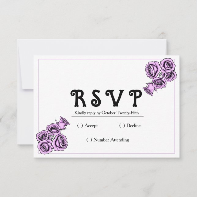 Mystical Purple Rose Wedding RSVP Card (Front)