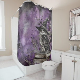 Mystical Purple Witchy Owl Art Shower Curtain
