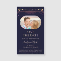 Mystical Rainbow Blue Sun Moon Stars Save The Date