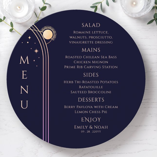 Mystical Rainbow Blue Sun Moon Stars Space Wedding Menu (Creator Uploaded)