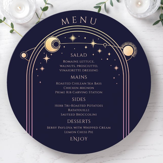 Mystical Rainbow Blue Sun Moon Stars Space Wedding Menu (Creator Uploaded)