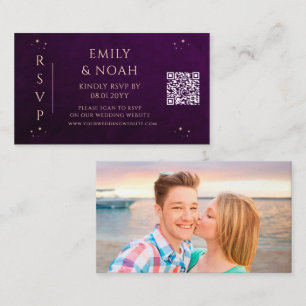 Mystical Rainbow Deep Plum Budget QR Code RSVP Enclosure Card