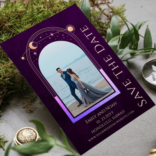 Mystical Rainbow Deep Plum Sun Moon Star Space Save The Date (Creator Uploaded)
